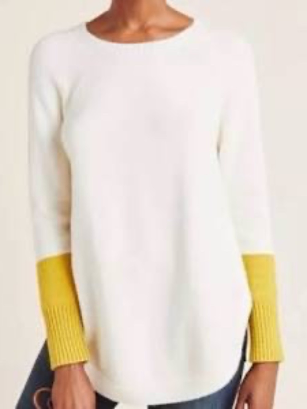 NWT Anthropologie Cream Color Block Pull Over Sweater XS